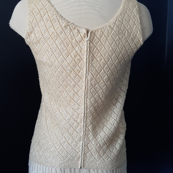 Vintage cream knit beaded sequin sleeveless top - Picture 4 of 4